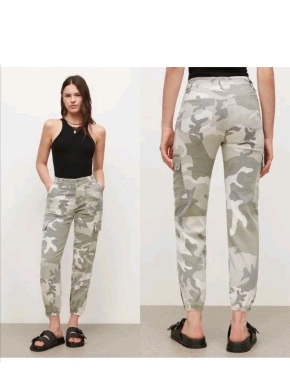 All Saints Nola Tan Green Camo Cargo Jogger Pants Utility Ankle Size 29